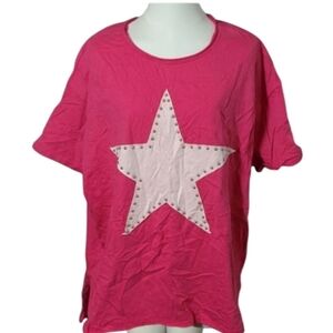Fantastic Fawn Suede Cotton Hot Pink Star Oversized Shirt Sleeve Tee Size Large